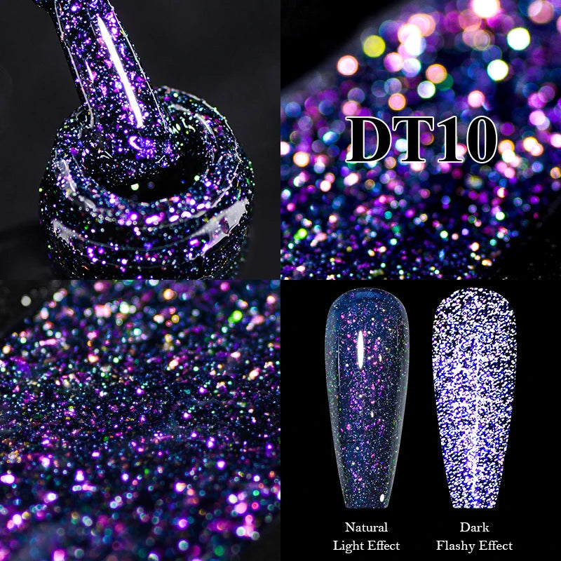 MEET ACROSS 7ml Reflective Glitter Gel Nail Polish Glitter Reflective Effect Semi Permanent UV LED Nail Art Gel Varnish Manicure