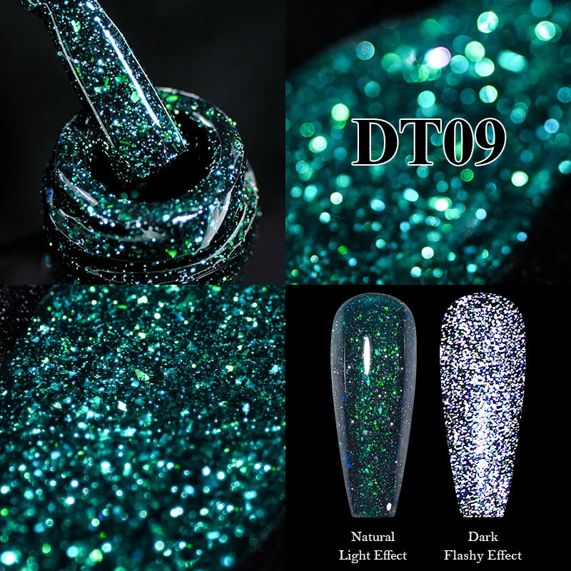 MEET ACROSS 7ml Reflective Glitter Gel Nail Polish Glitter Reflective Effect Semi Permanent UV LED Nail Art Gel Varnish Manicure