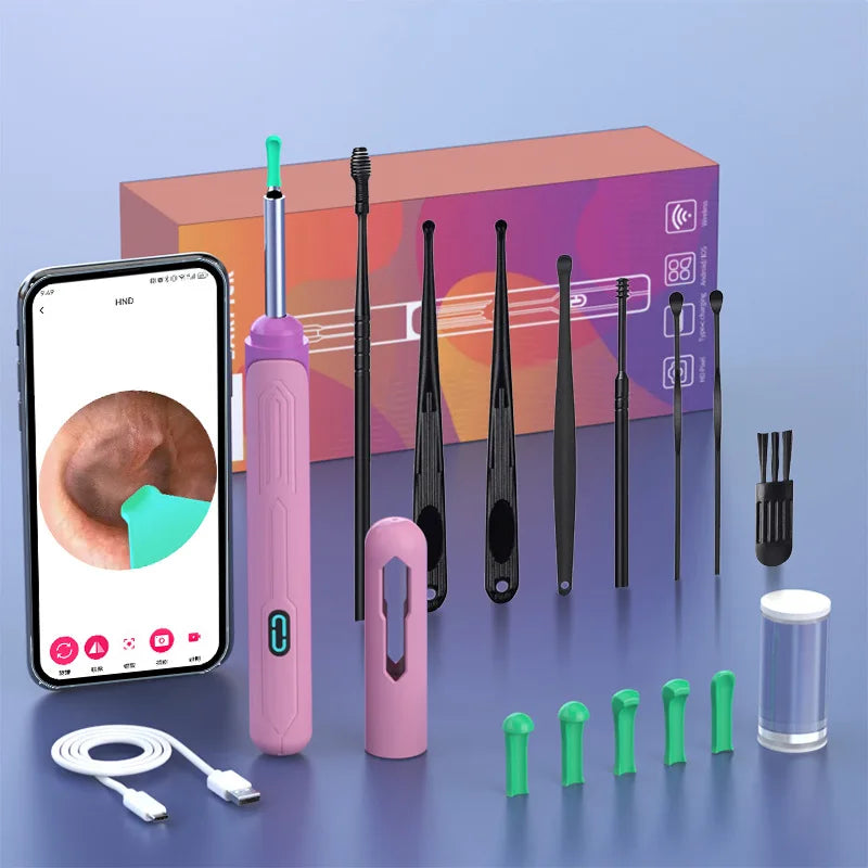 Ear Cleaner with Camera Set HD Ear Sticks Otoscope USB C Charging Endoscope Wax Removal Tool Earpick Ear Cleaning Set NK3