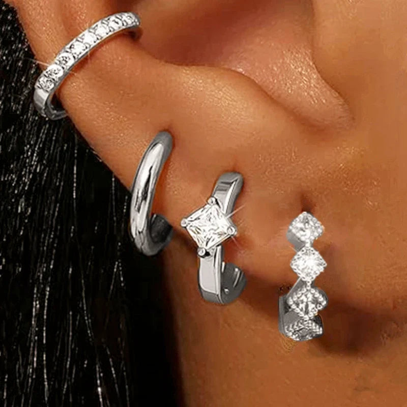 Huggie Hoop Earrings Set for Women | Crystal Zircon Tragus Cartilage Piercing Jewelry