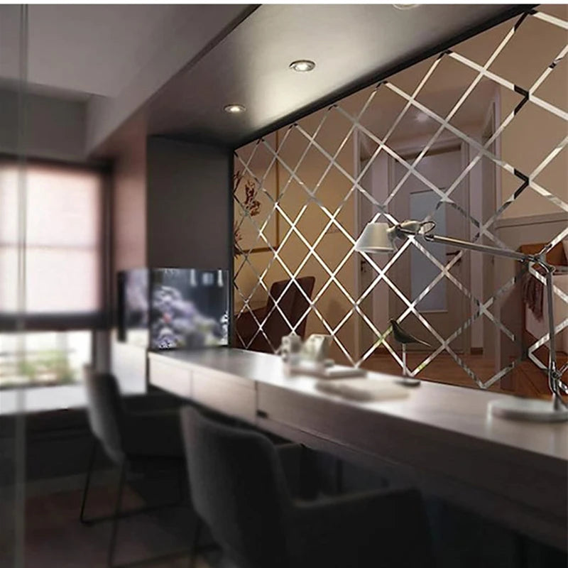 3D Diamond Splicing Acrylic Mirror Wall Sticker Removable Decorative Mosaic Glass Background for Home Decoration