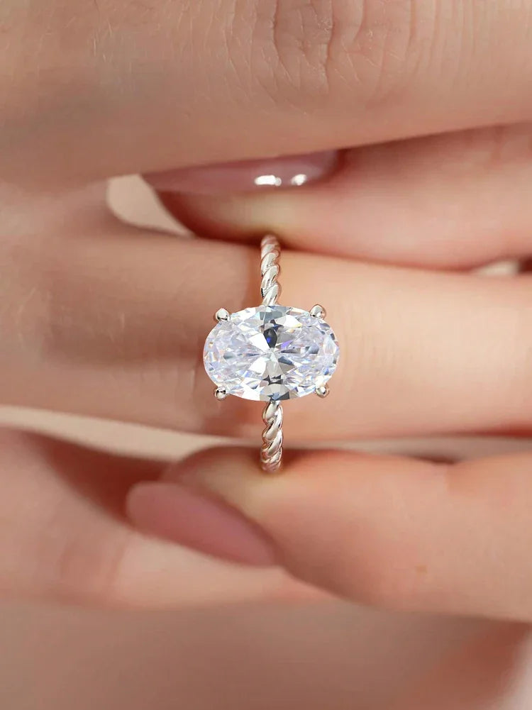 925 Sterling Silver Elliptical Horse Eye Fashionable Zircon Ring For Women Engagement Wedding Luxury High Quality Fine Jewelry