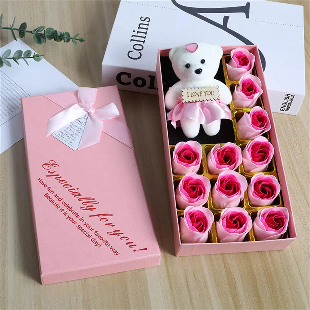 22 Flowers Soap Flower Gift Rose Box Valentines Day Gift Bears Bouquet Wedding Decoration Gift Festival Heart-shaped Box