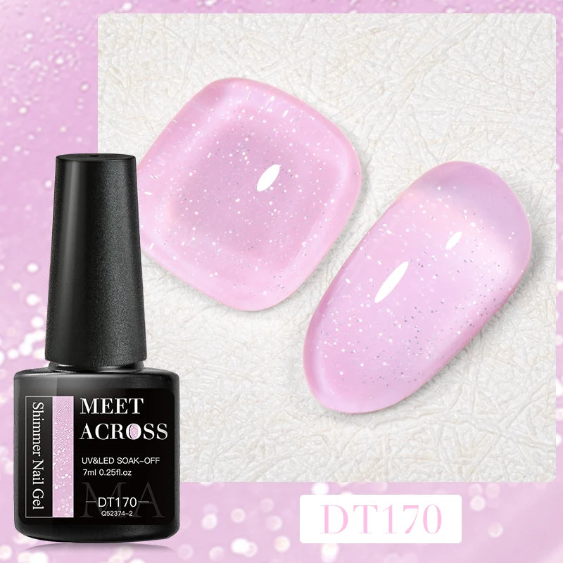MEET ACROSS 7ml Reflective Glitter Gel Nail Polish Glitter Reflective Effect Semi Permanent UV LED Nail Art Gel Varnish Manicure