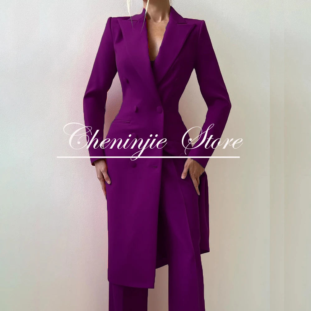 Customized Elegant Slim Fit Women's Suits 2 Piece Blazer Double Breasted Peak Lapel Long Jacket Pants Sets Fashion Clothing 2025