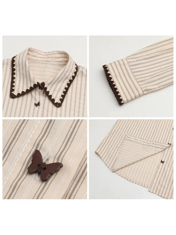 Women’s Striped Long Sleeve Blouse Loose Cotton Shirt