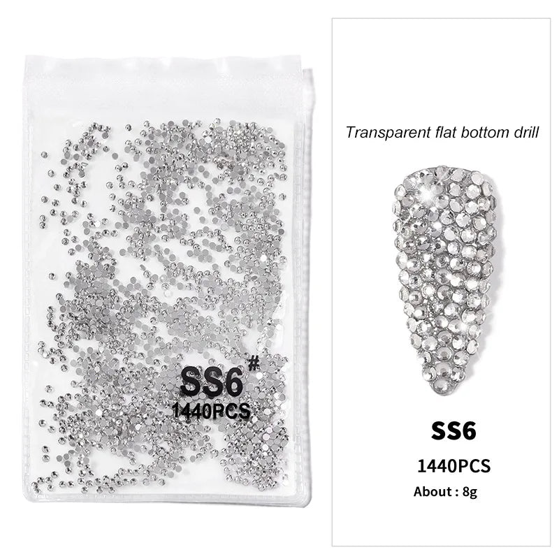 1440pcs Nail FlatBack Crystal Rhinestone Clear/AB Glass Strass (SS3-SS20)3D Nail Gem Stones Non-HotFix Nail Rhinestone 1.3-4.8mm