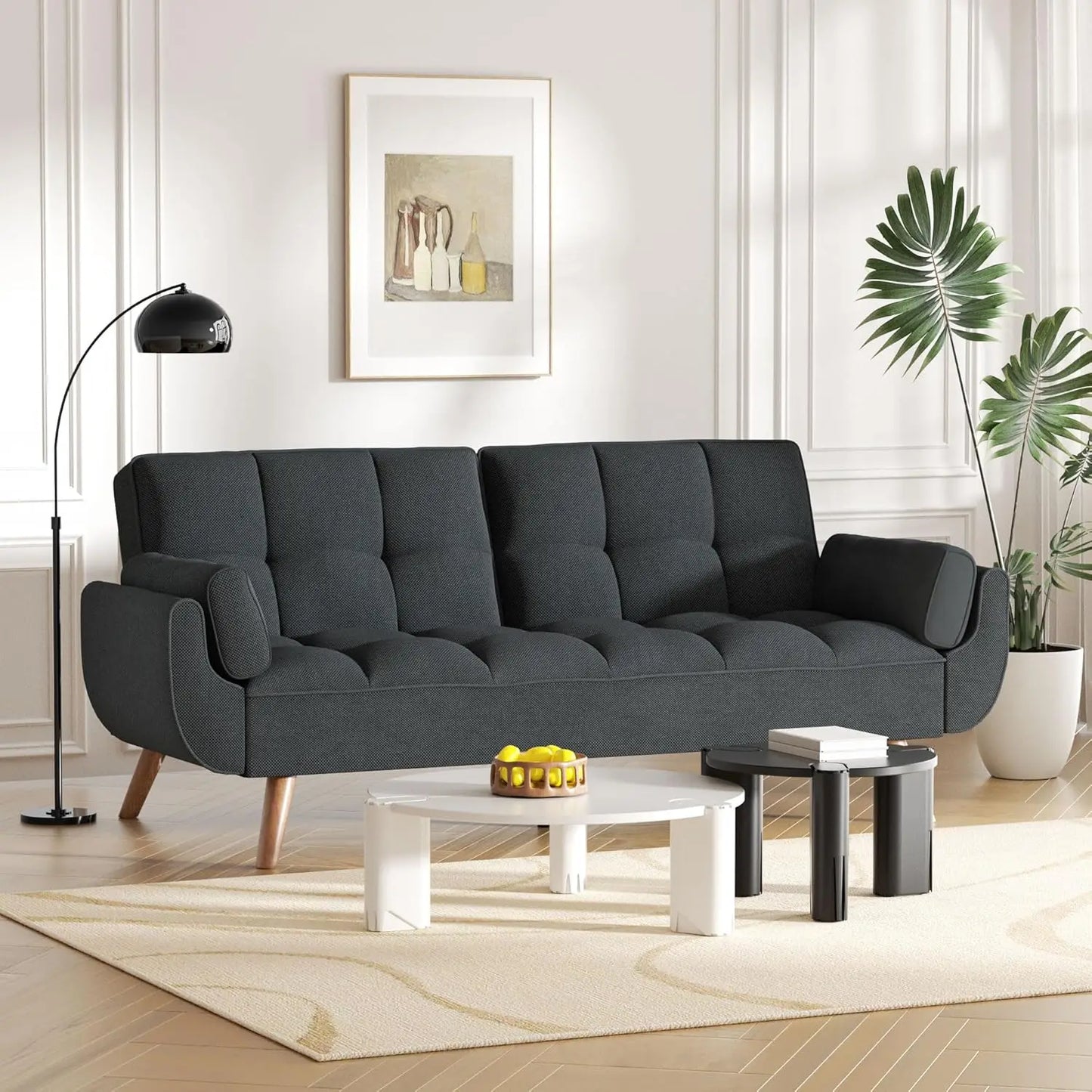 Futon Couch for Small Spaces & Apartment, 2-in-1Modern Comfy Loveseat Convertible Sofa Bed, 74.4-Inch Compact Design for Living
