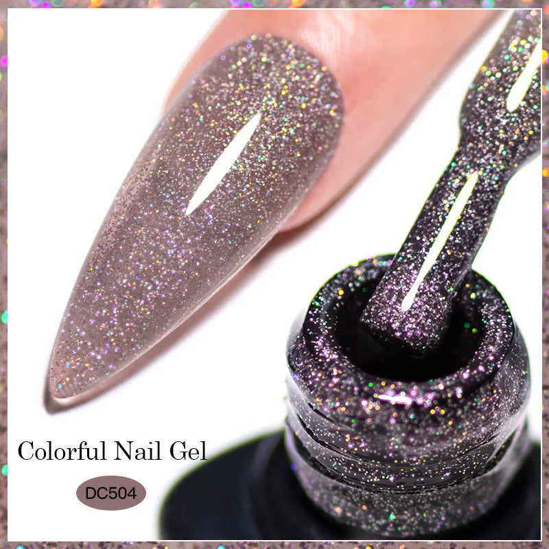7ml Champagne Gold Sliver Reflective Nail Gel Polish Sparkling Shining Glitter Pink Red Nail Supplies Semi Permanent Gel Varnish