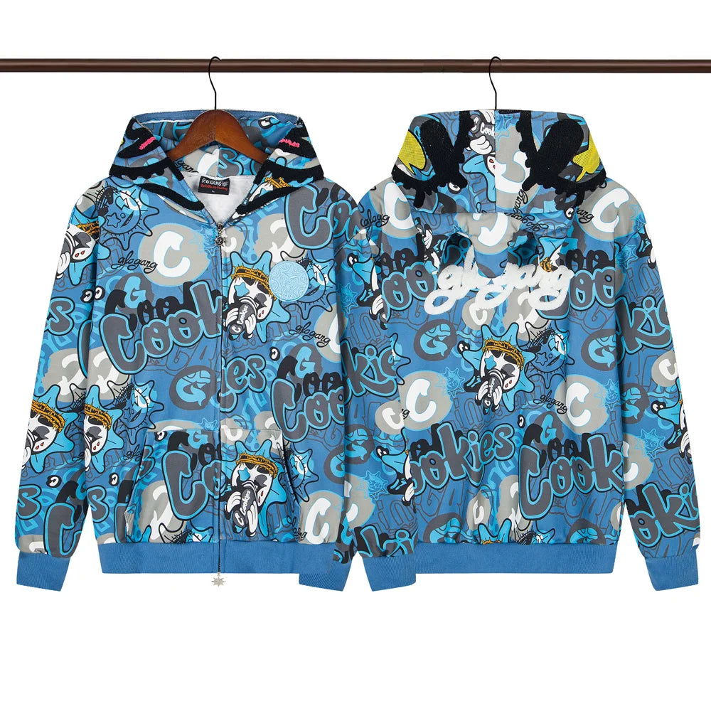 Glo Gang Eroded Glo Thermal embroidery printing Hoodie Men Women High Quality Oversized black full zip Hooded