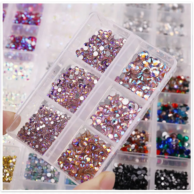 6Grids Kit Nail Decoration Mix Size Nail Diamond Flatback Rhinestone Glue Strass Diy Bling Stickers Skin Non Hotfix Crystals