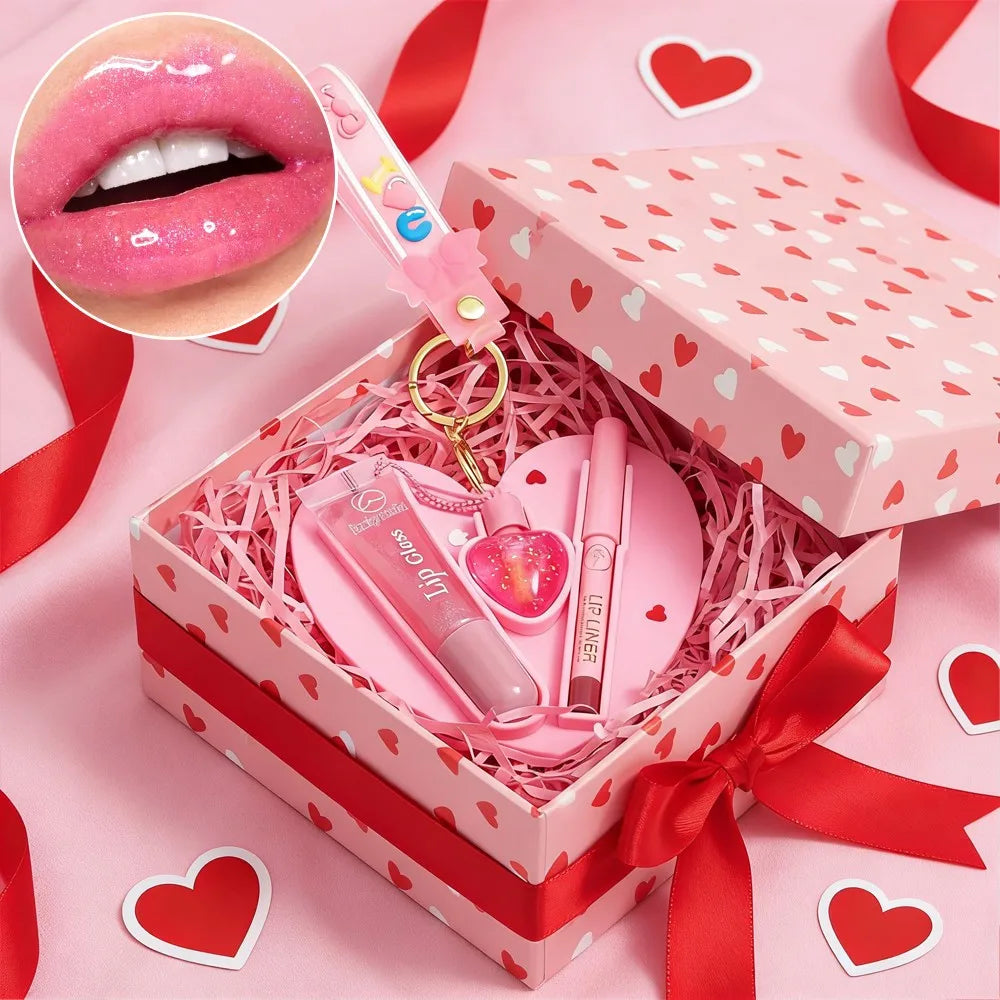 Two Color Lipstick And Lipliner Key Chain Shiny Makeup Set To Create Exquisite Lip Makeup Valentine's Day Gift
