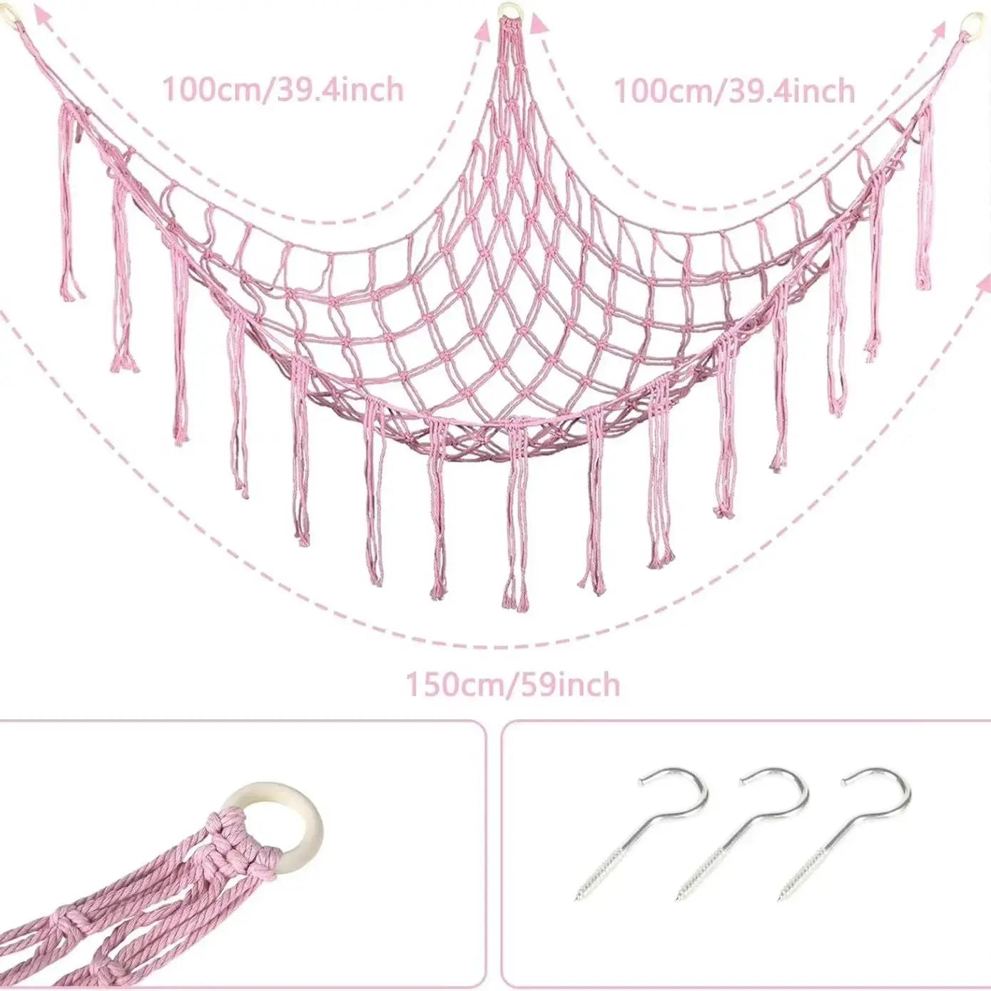 Cotton Toy Hammocks Wall Corner Hanging Storage Net Organizer Woven Kids Stuffed Mesh Hammock Baby Animal Rope Hammock Bag