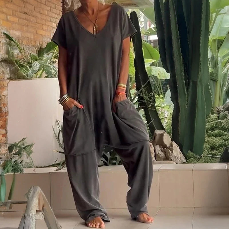 Women's Solid Color Casual Baggy Pocket Romper Women's Solid Color Casual Baggy Pocket Romper