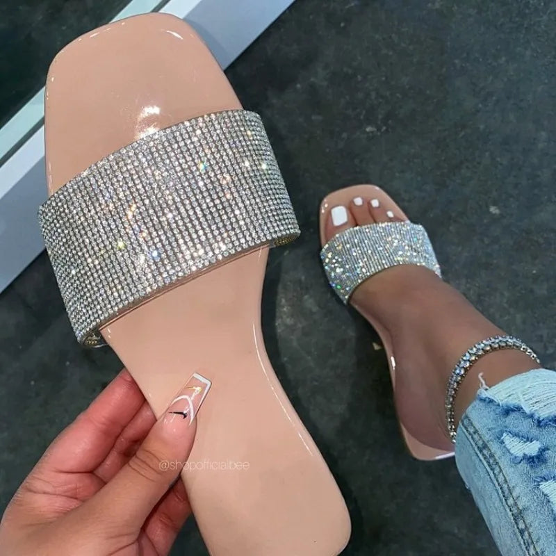 Women Slippers New Shiny Rhinestone Slippers Fashion Outdoor Women Shoes Female Casual Beach Flat Sandals Slides Women