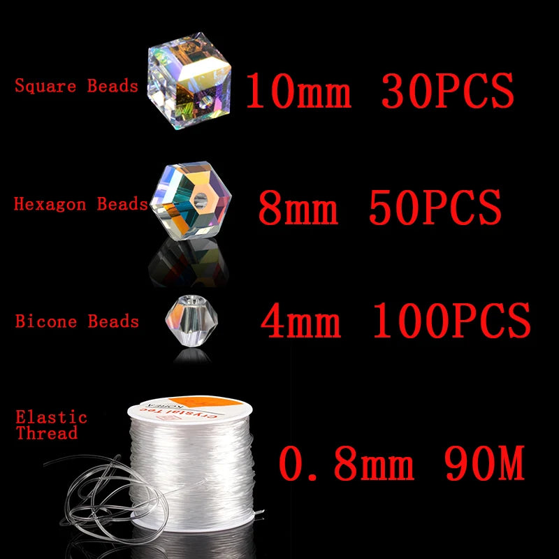 180-250PCS 4/6/8/10MM AB Color Crystal Beads for Jewelry Making Supplies Kit Bracelets DIY Beads + Elastic Thread Set