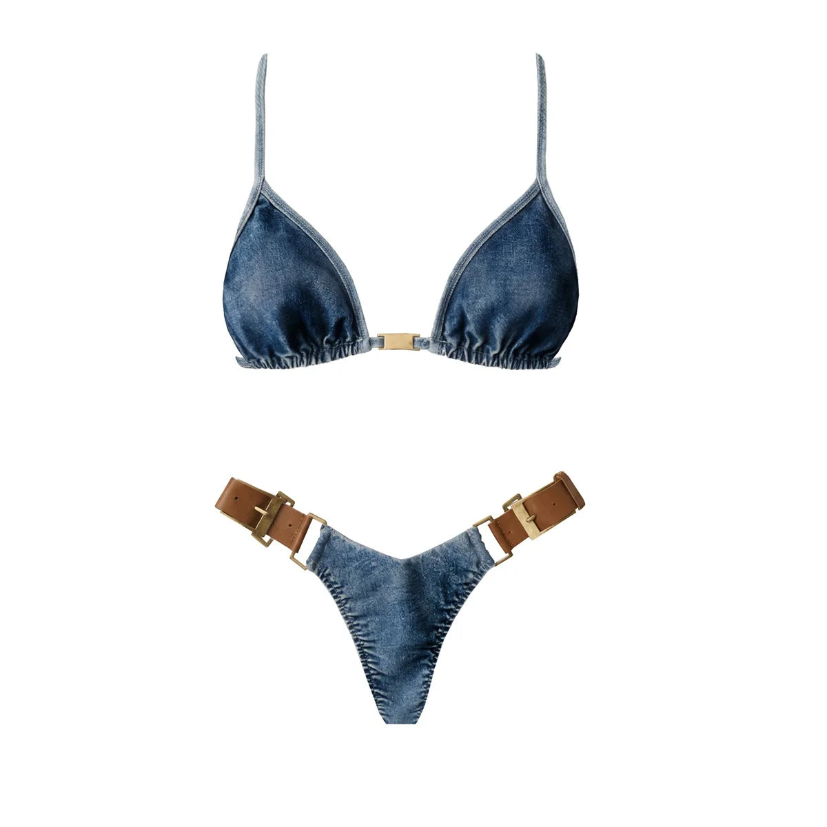 Denim Print Bikini 2026 Women Sexy Swimsuit Push Up Swimwear Bandeau Biquini Female Micro Bikinis Deep V Bathing Suit Beachwear