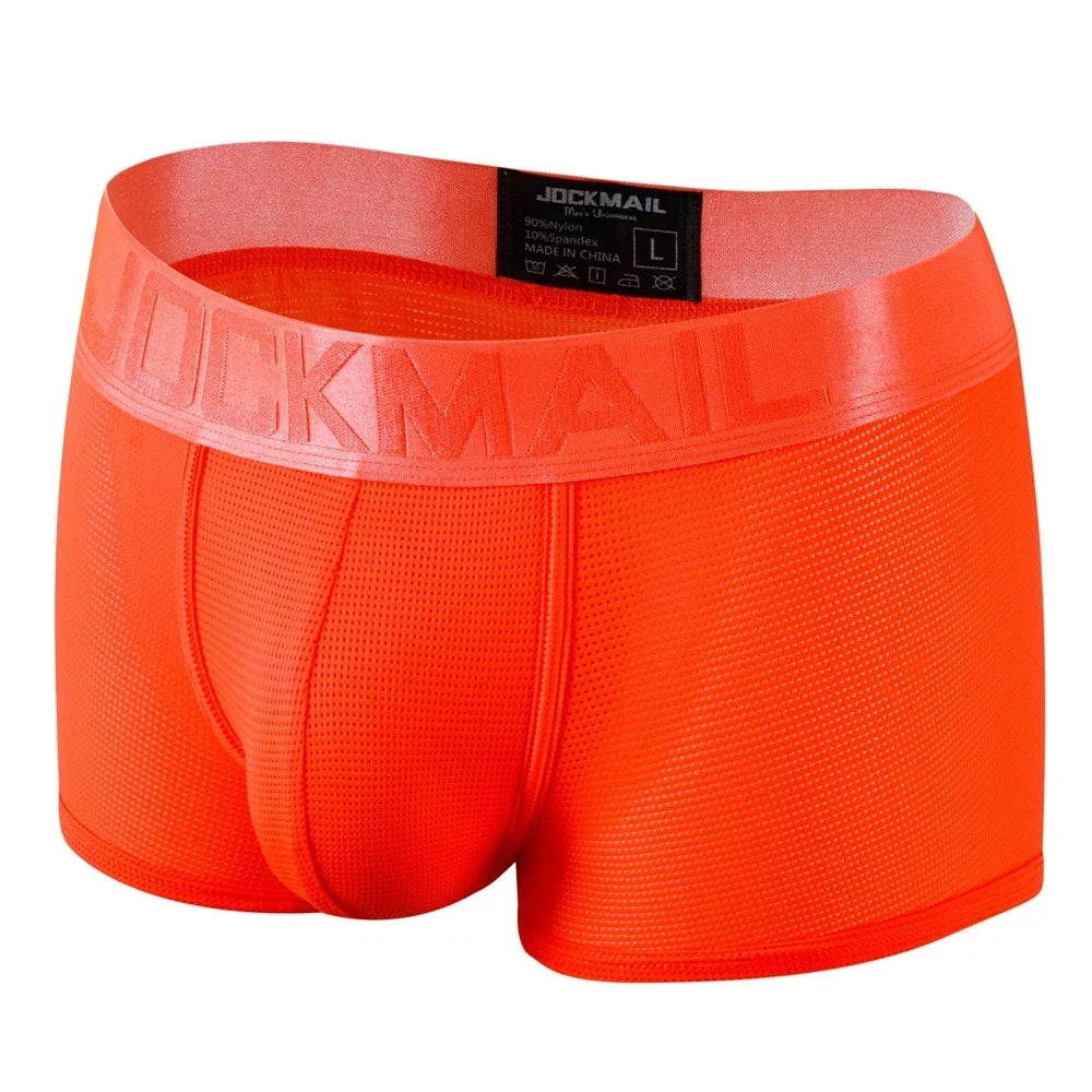 Fashion Fluorescent Color Men's Underwear Sporty Breathable Mesh Boxer Briefs Sexy Transparent Male Underpants Boxer Shorts