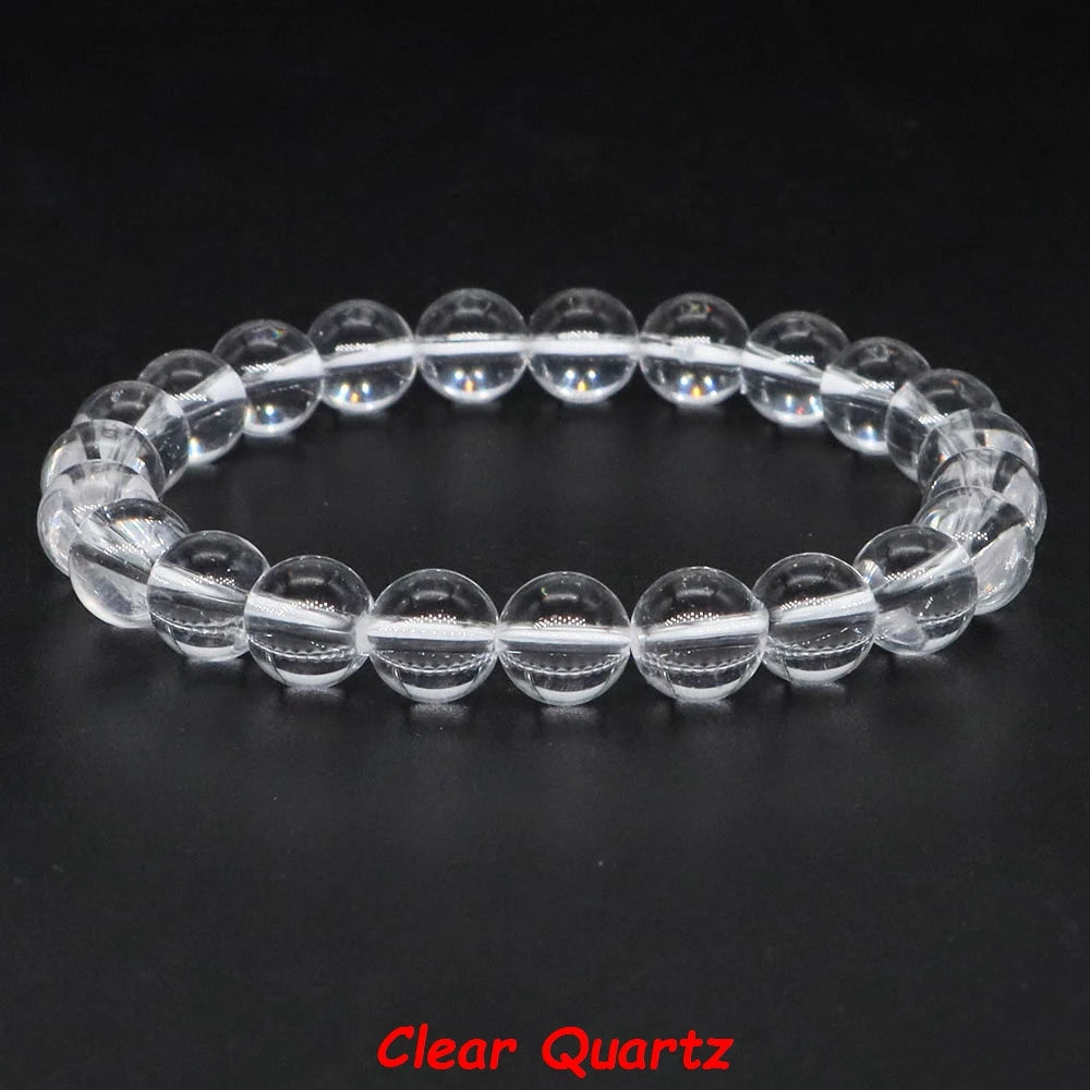 Natural Stone Bracelet Healing Crystal Amethyst Quartz Agate Round Loose Bead Elastic Stretch Bangle For Women Men Jewelry Gifts