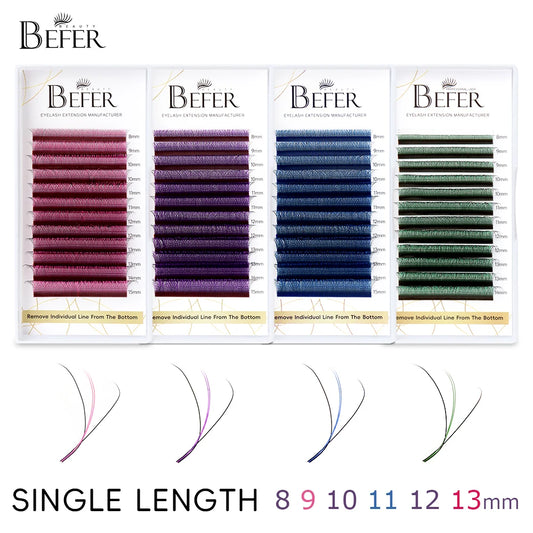 Befer Beauty Purple Pink Blue Colored 3D W Lashes Extension 8-13mm Green Colorful Eyelash Extensions Professional Lash Supplies