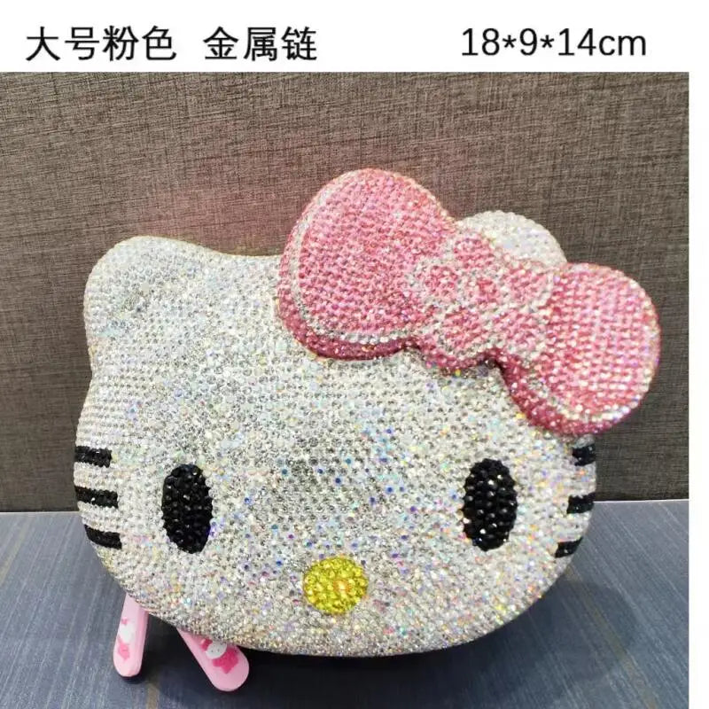 Hello Kittys Girls Cosmetic Case New Girl Cartoon Diamond Bag Cute Fashion Handbag Anime Figure Kawaii Fashion Bags for Woman