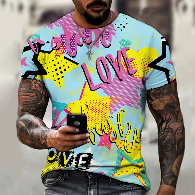 New Fun Graffiti Street T-shirt 3D Printed Men's Hip Hop Summer Cool Tee shirt Casual Youth Popular Personality Short Sleeve Top