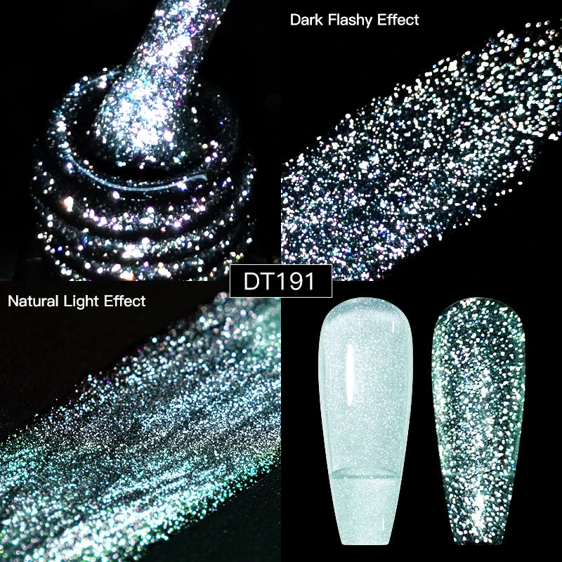MEET ACROSS 7ml Reflective Glitter Gel Nail Polish Glitter Reflective Effect Semi Permanent UV LED Nail Art Gel Varnish Manicure