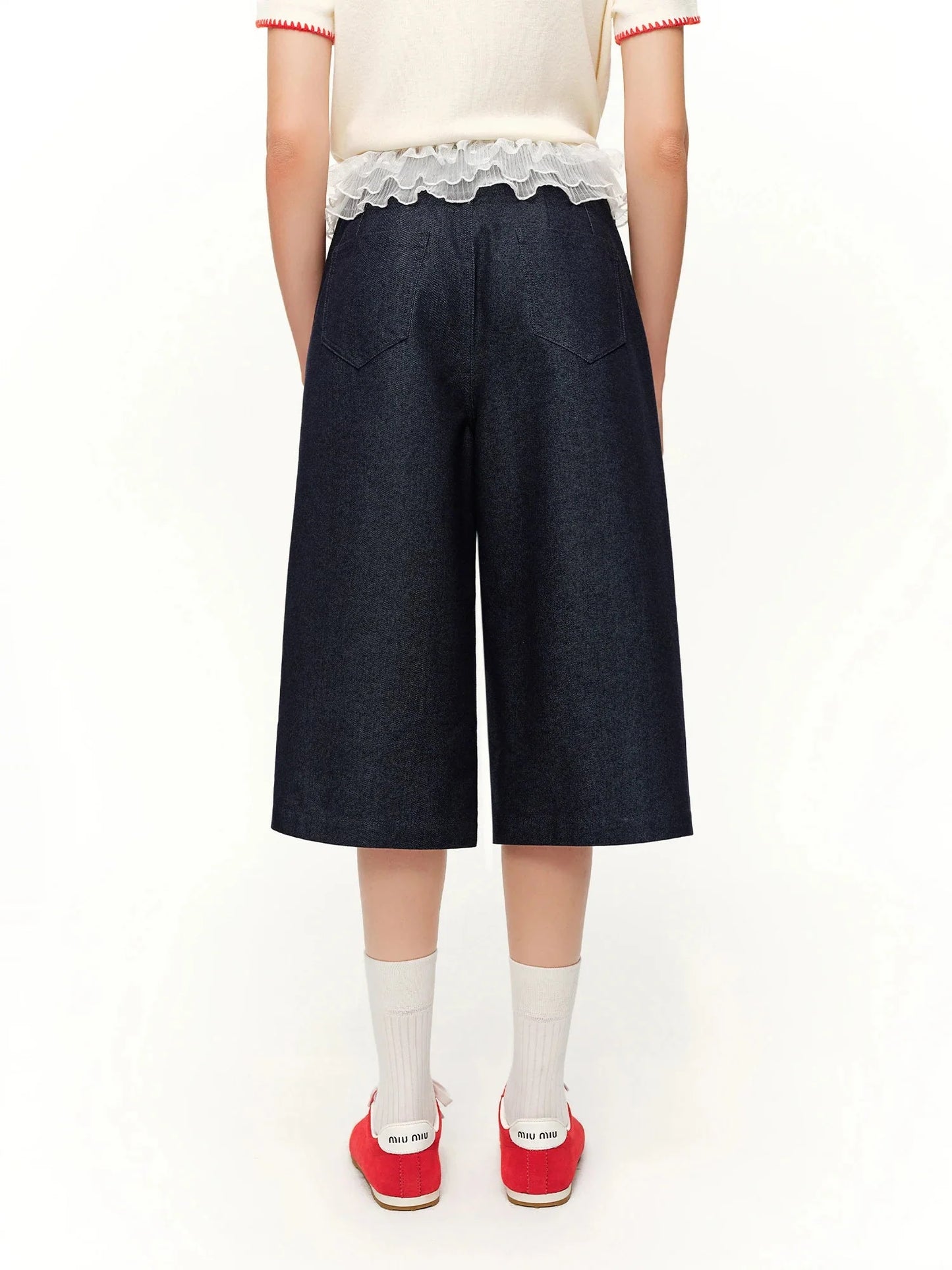 Women's Lace Overlay Cropped Jeans High Waist Straight Leg