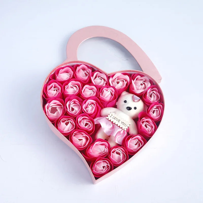 22 Flowers Soap Flower Gift Rose Box Valentines Day Gift Bears Bouquet Wedding Decoration Gift Festival Heart-shaped Box