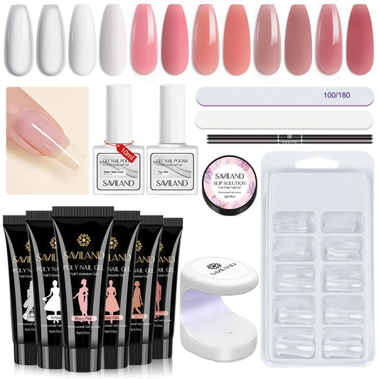 SAVILAND Poly Gel Nail Kit with UV Lamp Starter Set Fast Cure No Lifting Purple Pink Gel with Nail Tips for Beginners Home Salon
