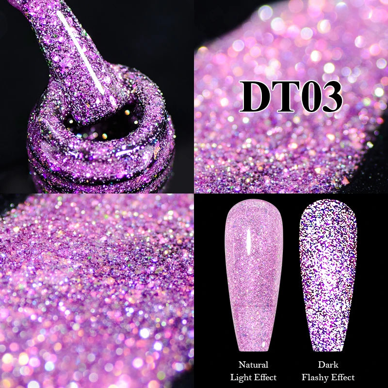 MEET ACROSS 7ml Reflective Glitter Gel Nail Polish Glitter Reflective Effect Semi Permanent UV LED Nail Art Gel Varnish Manicure
