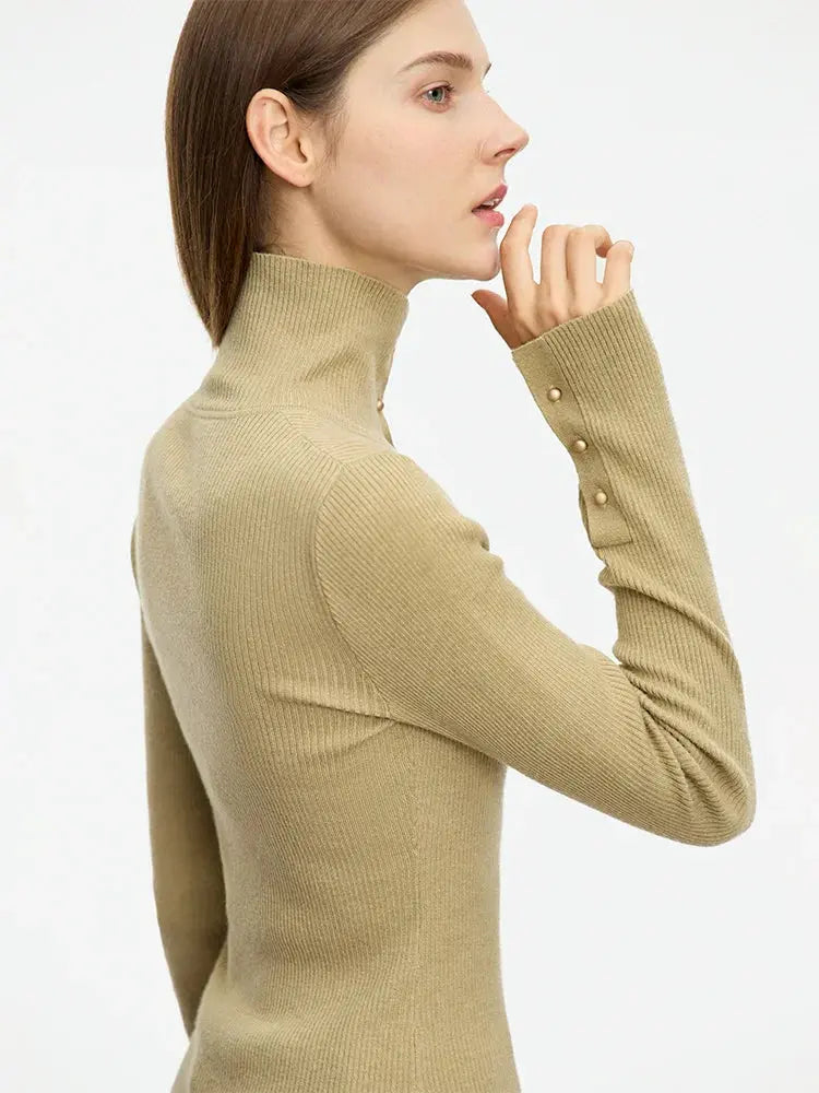 Women's Minimalist Half Cardigan Turtleneck