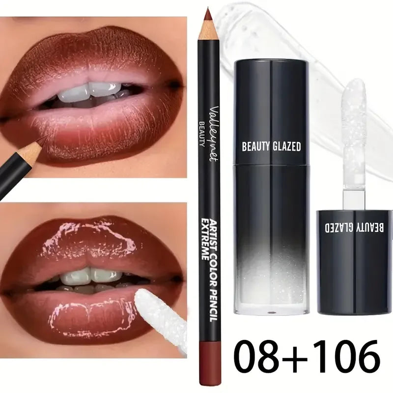 2pcs/Set Velvet Texture Lip Makeup,Matte Effect, Red, Brown Colors, Create a Moisturizing and Natural Lip Makeup
