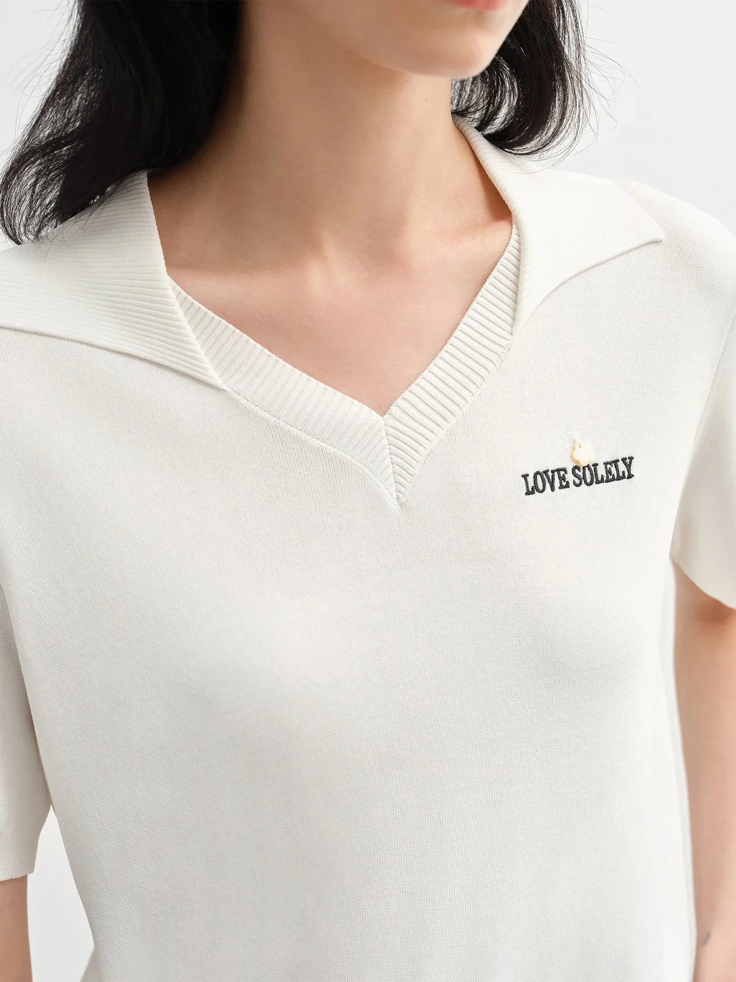 Collared Knit Top Breathable Summer Casual Style