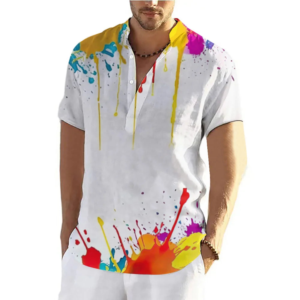 Graffiti 3D Print Henley Shirts Men's Fashion