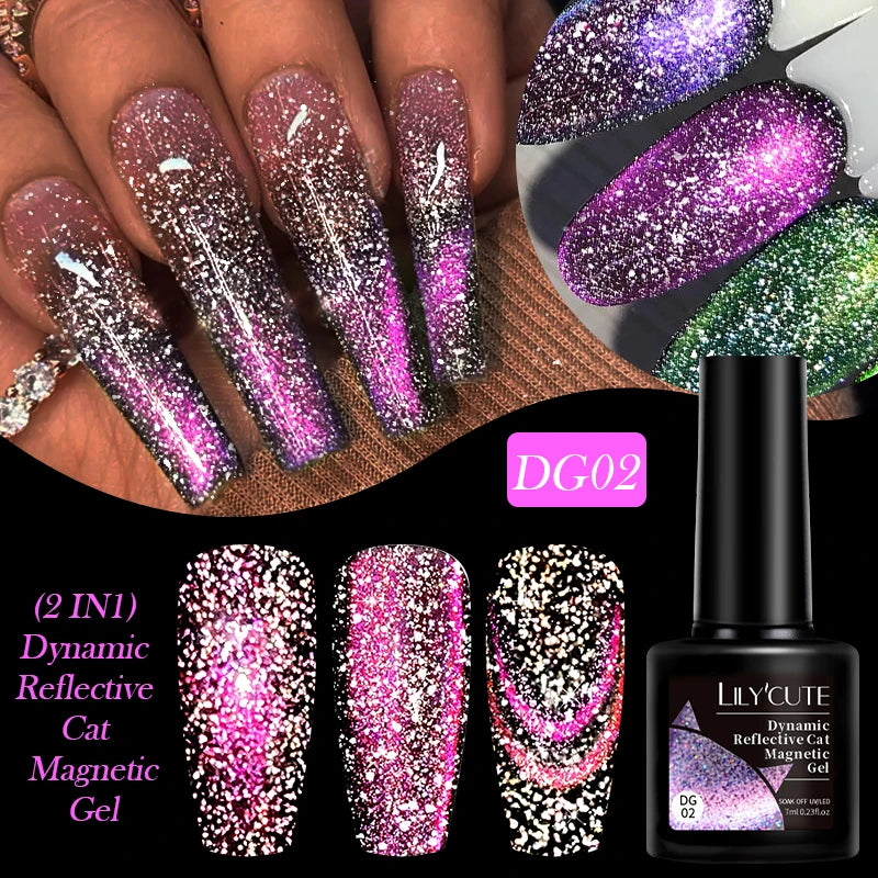 LILYCUTE 7ml Reflective Glitter Cat Magnetic Gel Nail Polish Semi permanent Soak Off UV LED Varnish Nail Supplies