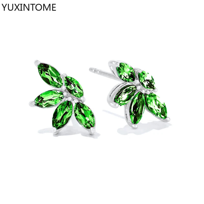 925 Sterling Silver Ear Needle Green Zircon Stud Earrings for Women Luxury Long Chain Geometric Gold Earrings Fashion Jewelry