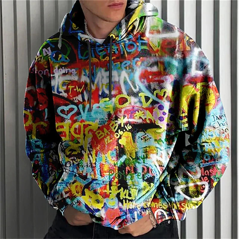 Hooded Long Sleeve Street Graffiti Printed Oversized Clothing