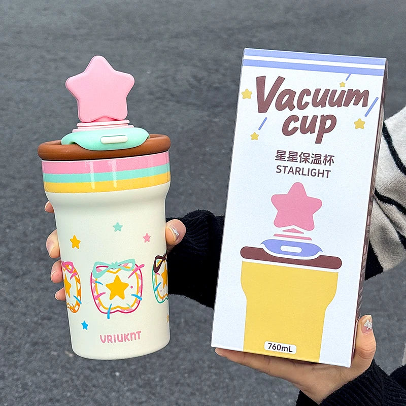 1 piece 760ML Office Star Desktop Portable Cup, High Appearance Level Cute Star Insulated Cup, Home and Outdoor Ice King Cup