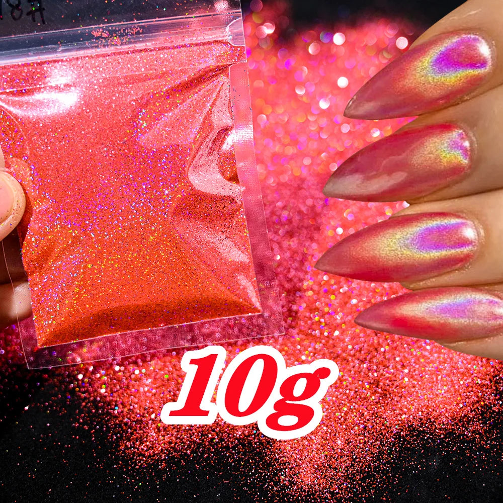 10g Holographic Laser Christmas Red Glitter Powder 0.2mm Rainbow Sparkly Red HOLO Powder 3D Dazzling Glitter Manicure Powder