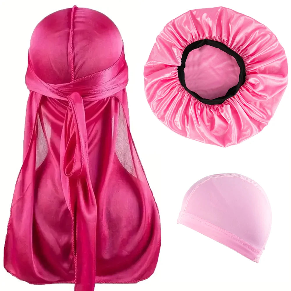 3pcs/set, Durag & Bonnet with Dome Hats for Men