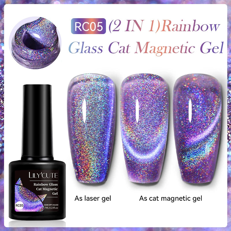 LILYCUTE 7ml Reflective Glitter Cat Magnetic Gel Nail Polish Semi permanent Soak Off UV LED Varnish Nail Supplies