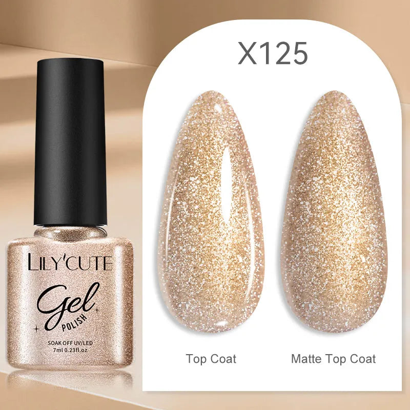 LILYCUTE 7ml Neon Reflective Nail Gel Polish Dark Flash Glitter Effect Fluorescent Gel Soak Off UV Gel Summer Nail Art Varnish
