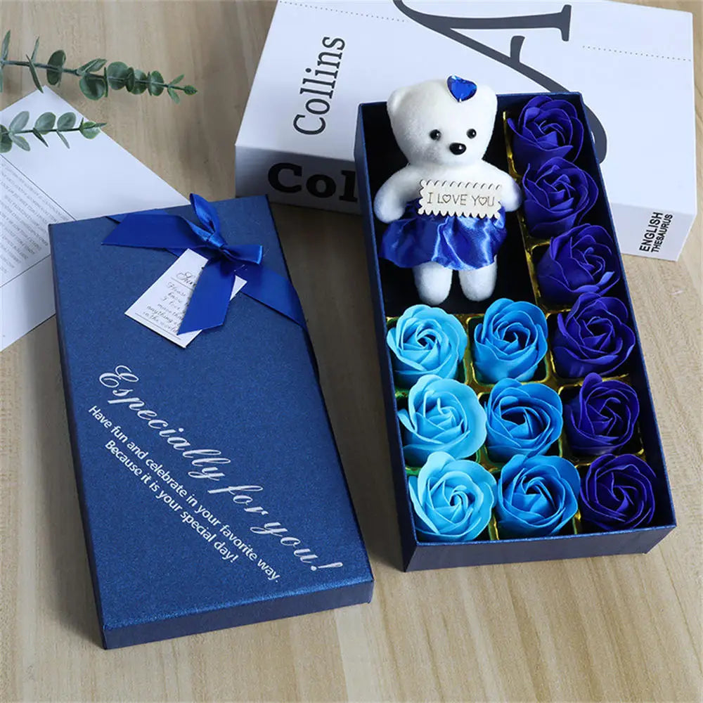 22 Flowers Soap Flower Gift Rose Box Valentines Day Gift Bears Bouquet Wedding Decoration Gift Festival Heart-shaped Box