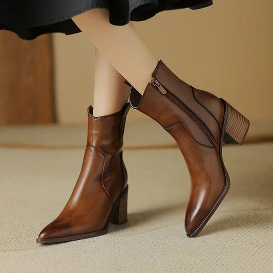 2026 Autumn Women Boots Women Shoes Pointed Toe Chunky Heel Boots Casual Winter Boots Short Modern Boots Chelsea High Heels