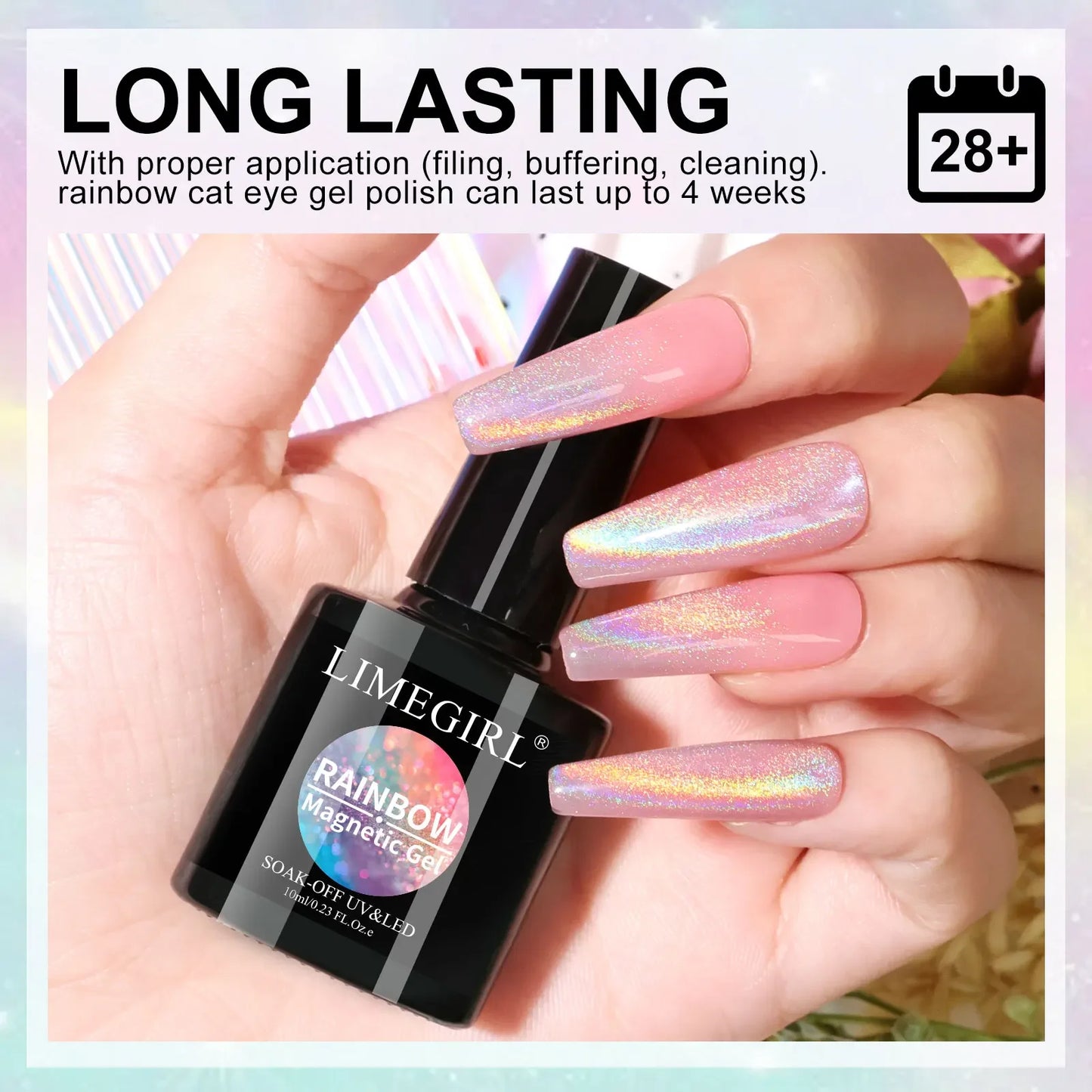Limegirl 10ML Cat Eye Gel Nail Polish With Magnet Soak off UV Holographic Magnetic Rainbow Gel Polish for Nail Art DIY Manicure