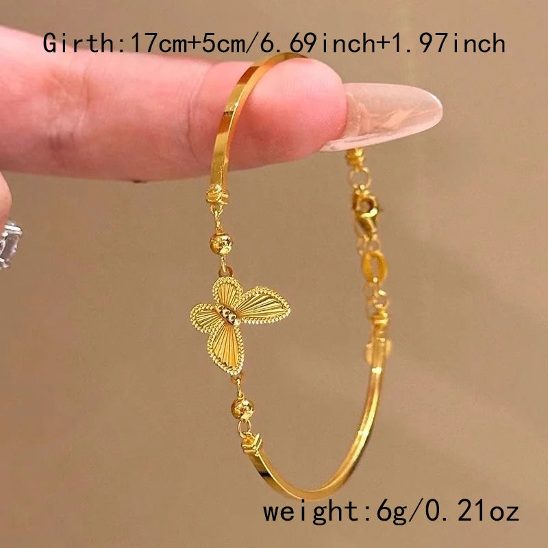 Luxury Gold Plated Round Simple Butterfly Bracelets For Women Fashion Rhinestone Circle Shiny Bangles Wedding Party Jewelry