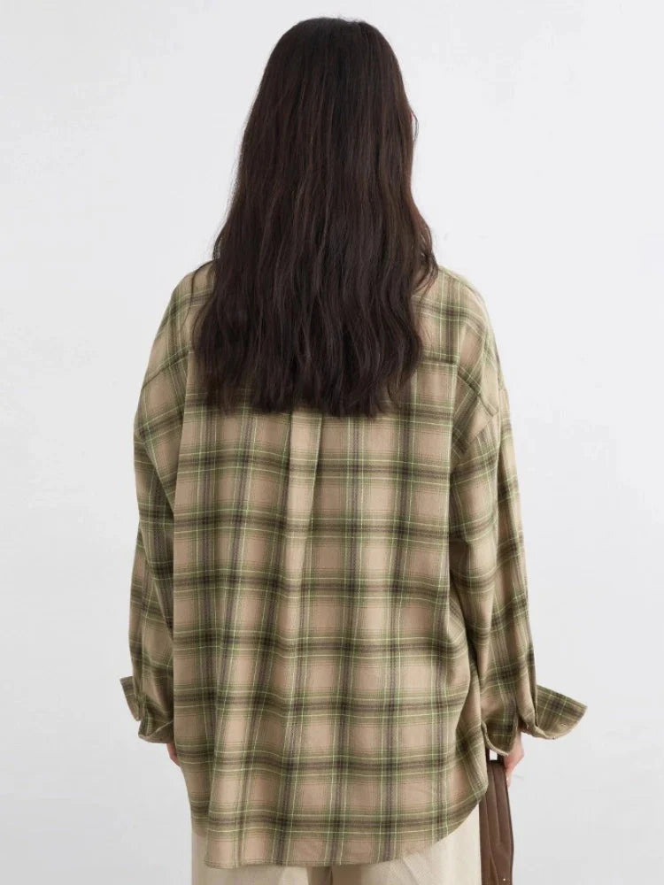 Long Sleeve Plaid Shirt Casual Loose Fit Autumn Blouse