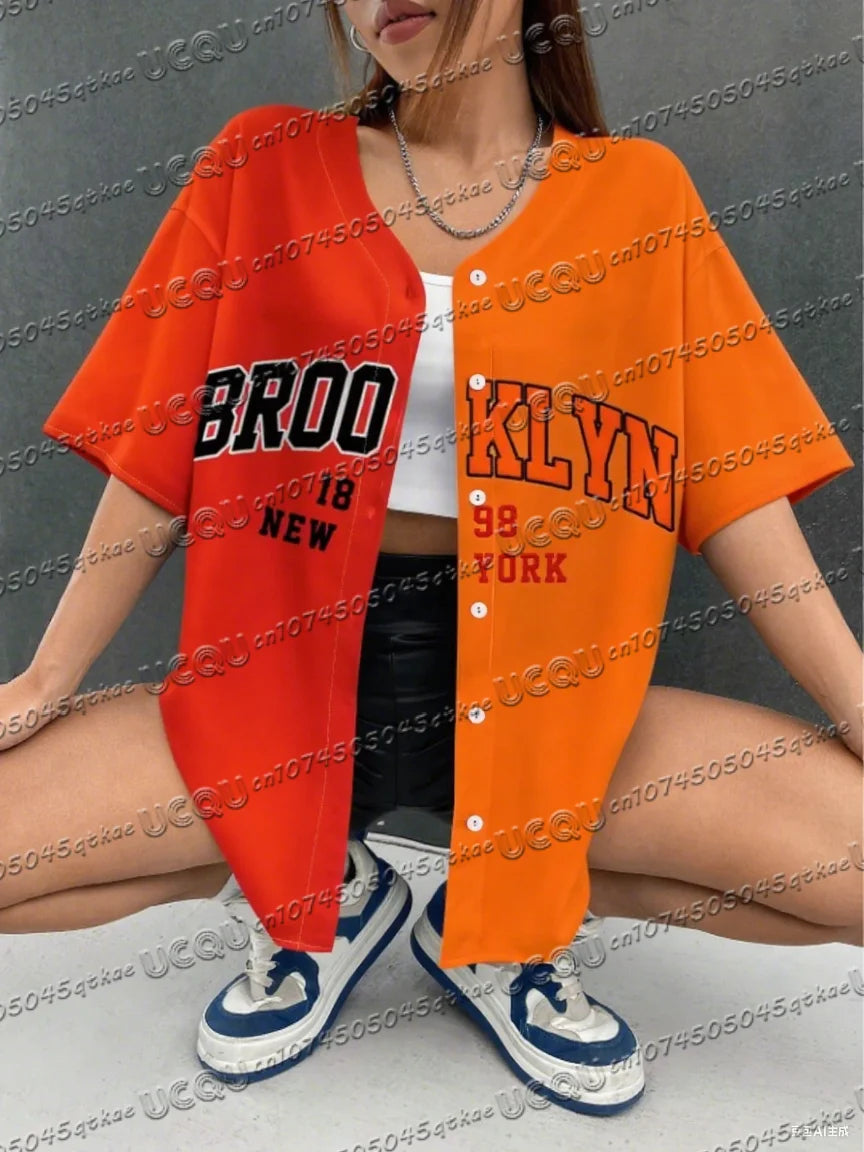 Summer Women's Baseball Jersey Brooklyn Button T-shirt Jersey Men's Short Sleeve Casual Button Streetwear Sport Top