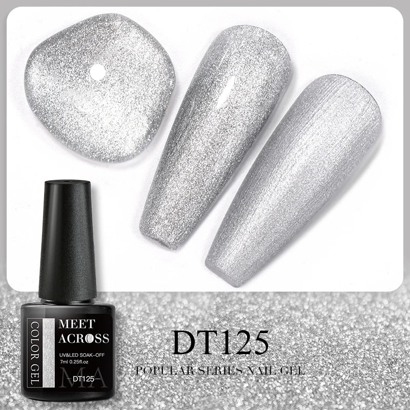 MEET ACROSS 7ml Reflective Glitter Gel Nail Polish Glitter Reflective Effect Semi Permanent UV LED Nail Art Gel Varnish Manicure